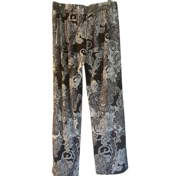 IMAN Easywear Pants SZ LG Brown Gold Trim Paisley Slinky Wide Leg Elastic Waist - Picture 4 of 10